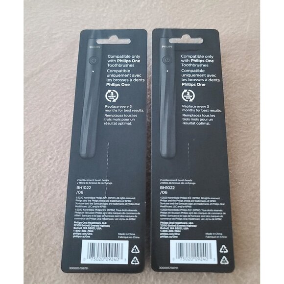 Philips One by Sonicare Replacement Brush Head 2 Pk Black BH1022/06 Lot of 2 NEW - Picture 3 of 4